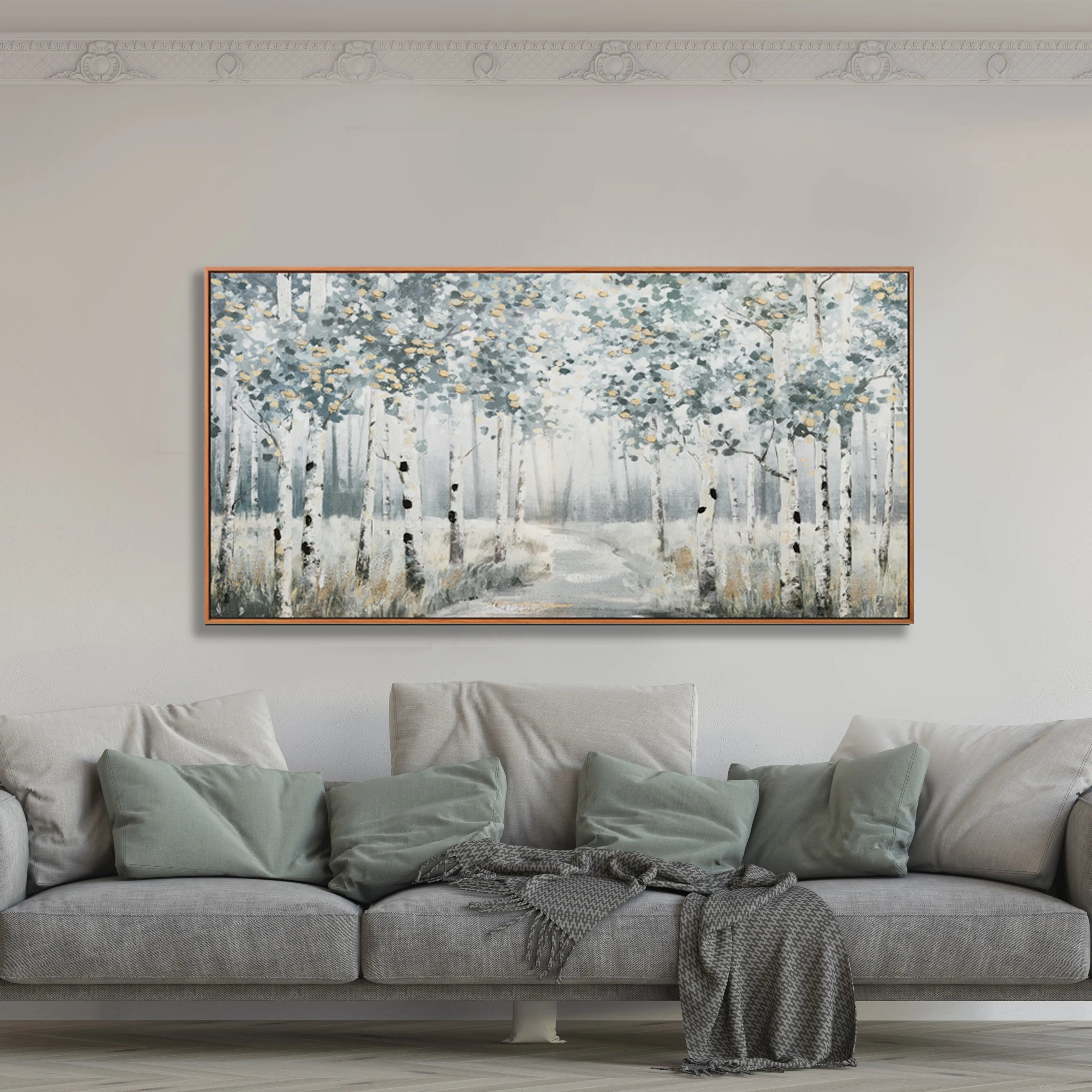 Framed Contemporary Forest Path Canvas Oil Painting for Home Decor