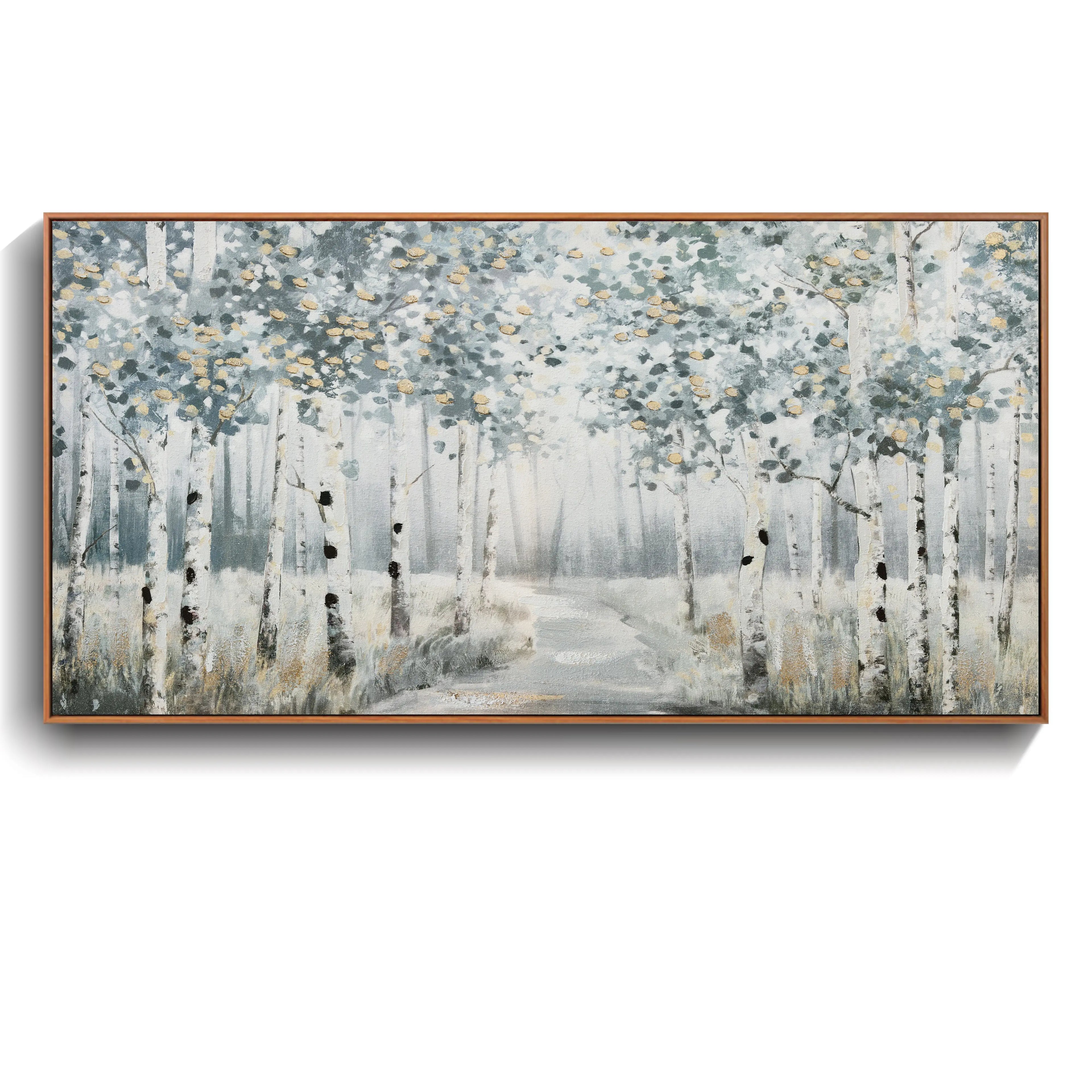 Framed Contemporary Forest Path Canvas Oil Painting for Home Decor