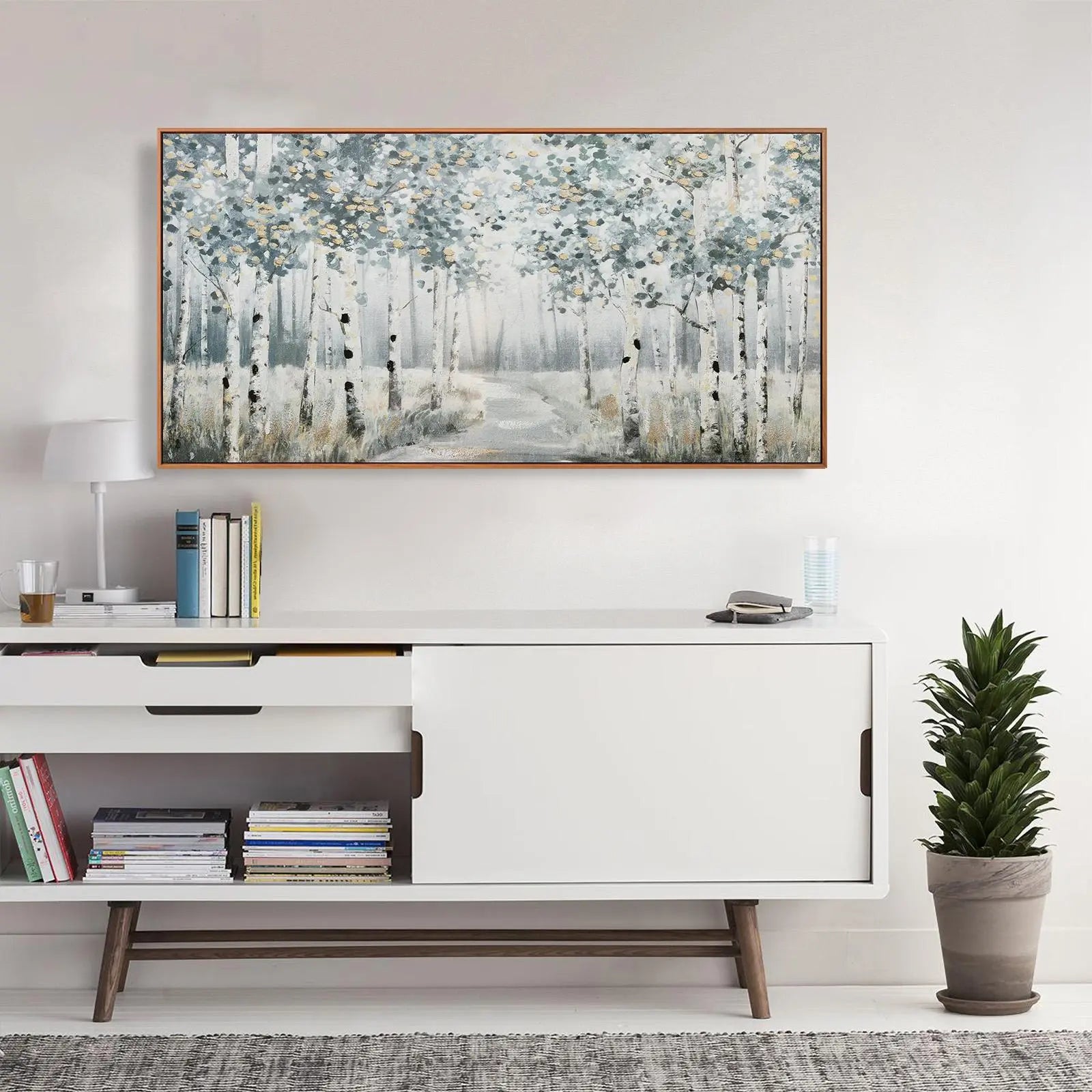 Framed Contemporary Forest Path Canvas Oil Painting for Home Decor