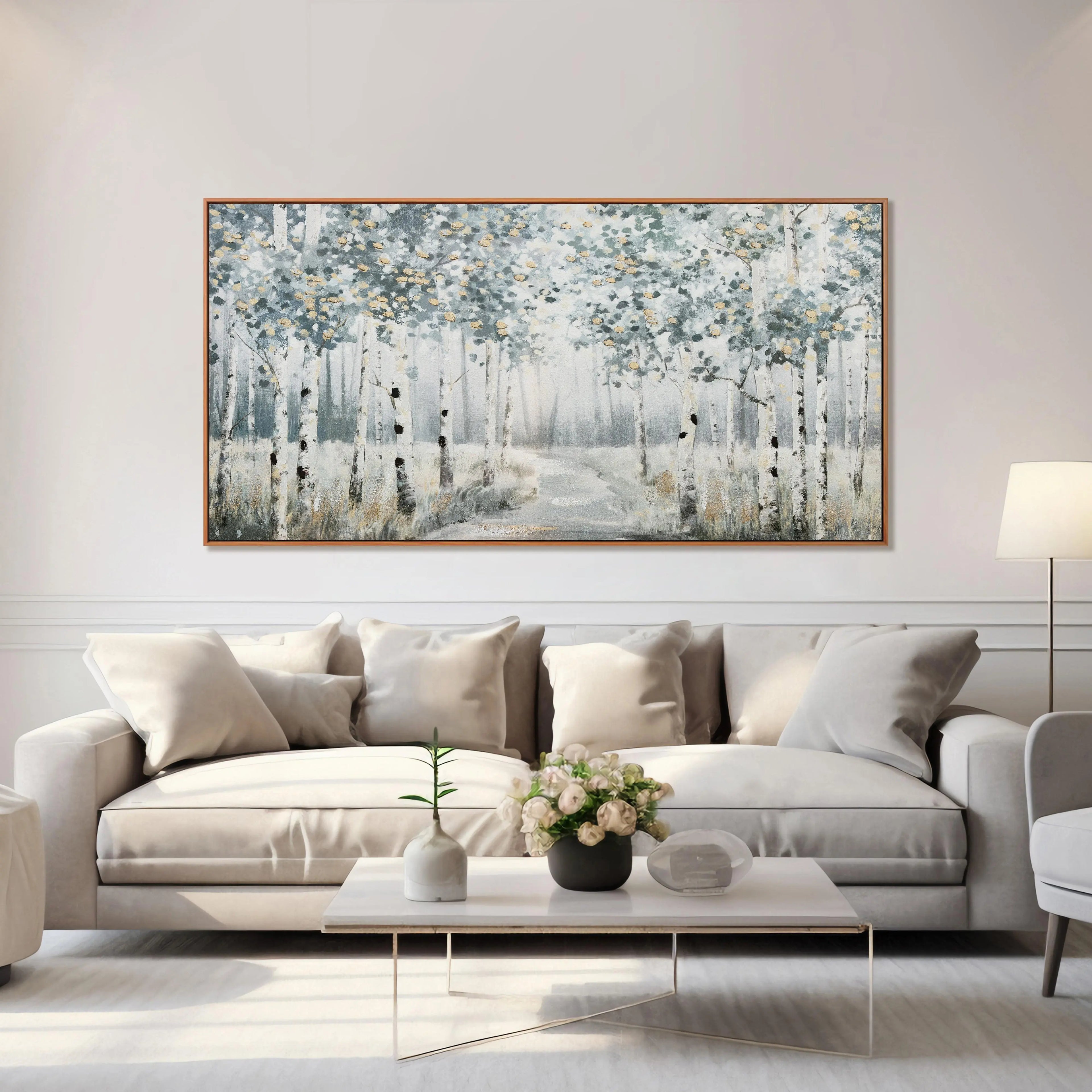 Framed Contemporary Forest Path Canvas Oil Painting for Home Decor