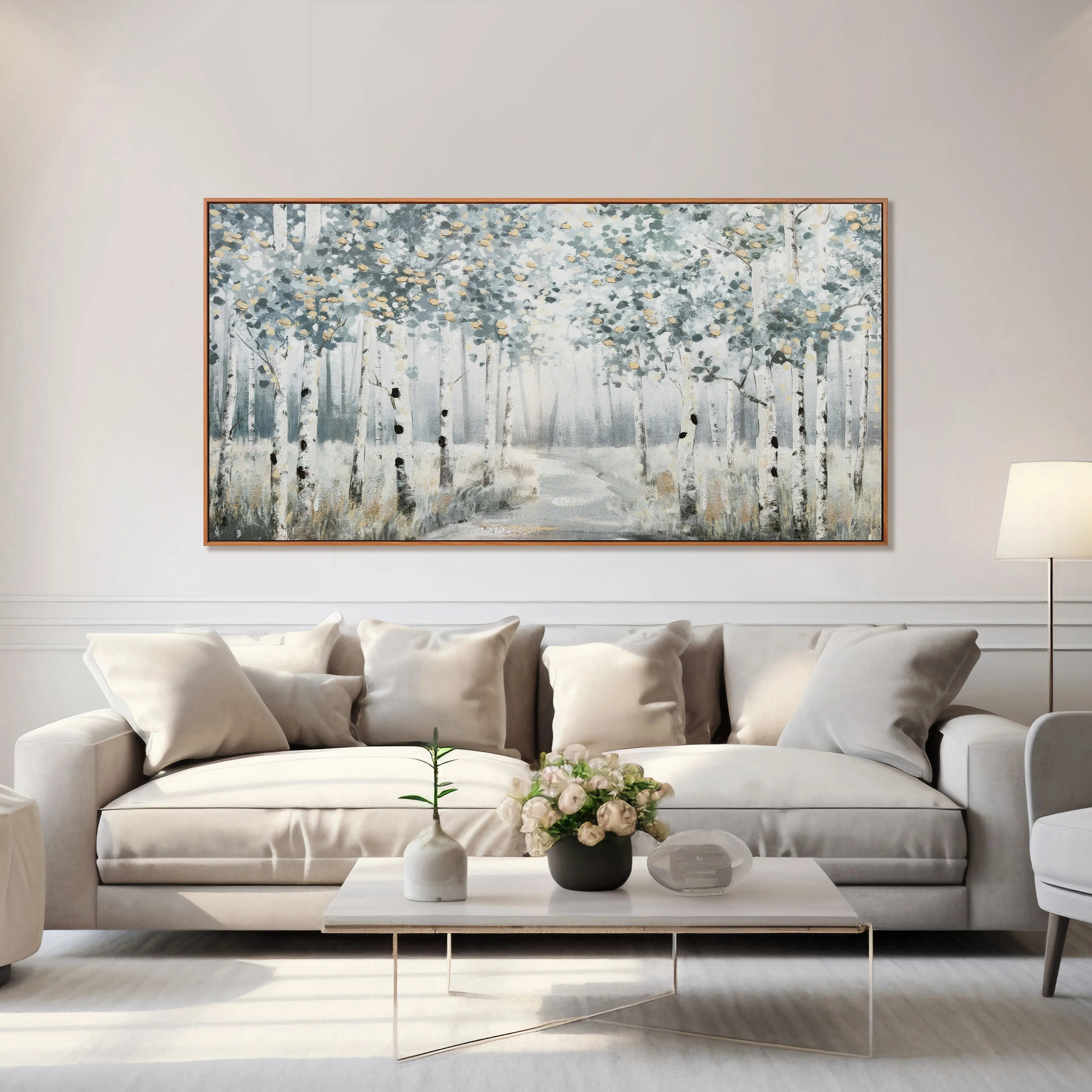Framed Contemporary Forest Path Canvas Oil Painting for Home Decor